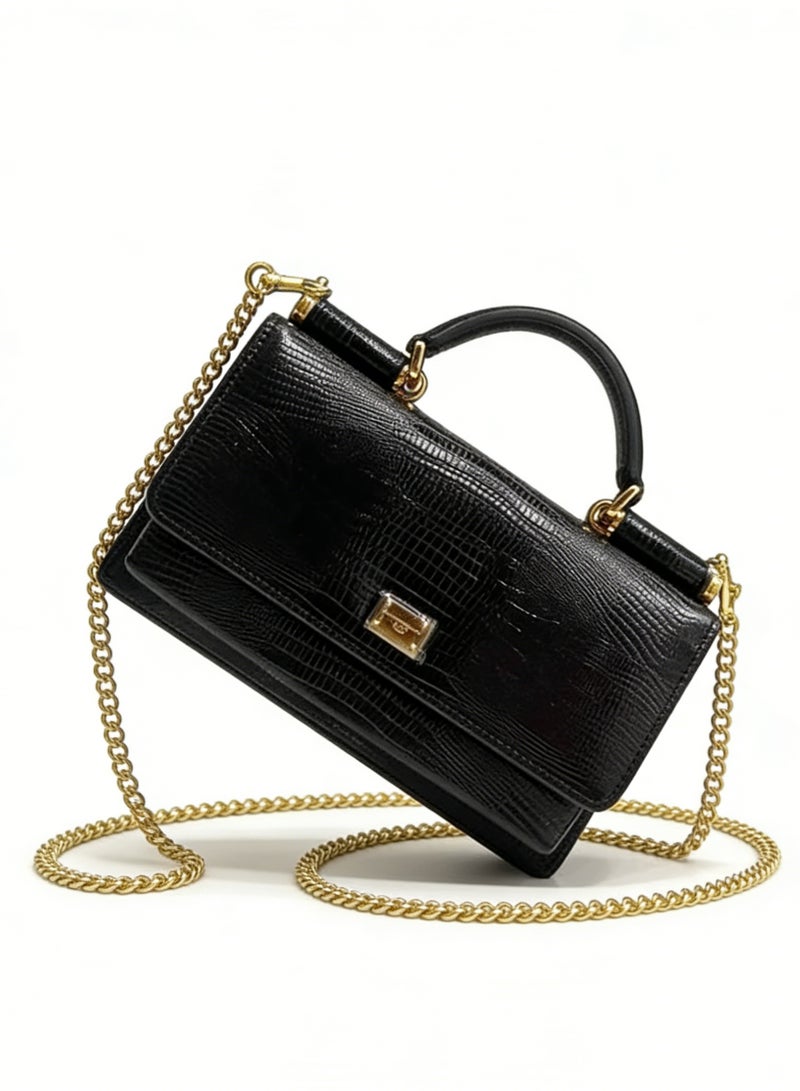 دي آند جي Dolce & Gabbana Dauphine ميني توت حقيبة | D & G علامة مخطوطة حقيبة يد من جلد العجل مع حزام سلاسل قابل للإزالة ، حفلات مسائية رائعة سلاسل فتاة - Image 4